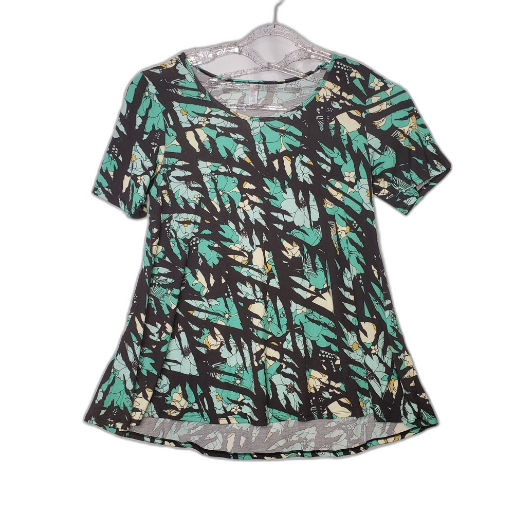 LuLaRoe Blue and Green Floral Perfect T Short Sleeve Tunic Top Womens Size XL